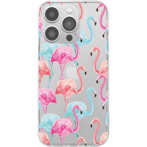 for iPhone 14 Pro Case, Flamingo Bird Stlyle Cute Animal Design Transparent Soft TPU Protective Clear Case 6.1 inch (Blue and Pink Flamingo)