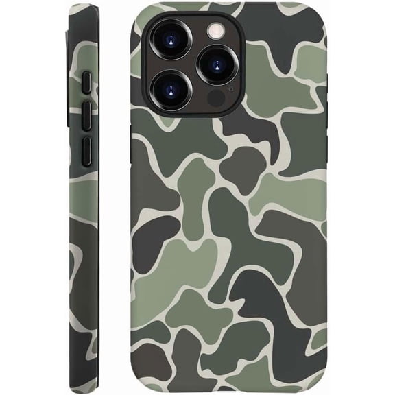 for iPhone 14 Pro Case, HH2 Old Camo Army Green Hybrid 2 Layer Hard Shell Silicone Protective Pattern Design Case