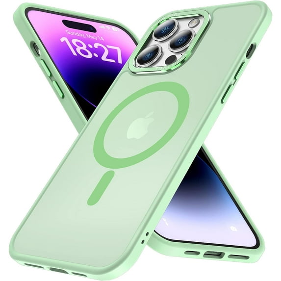 for iPhone 14 Pro Case Magnetic Compatible with MagSafe Slim Translucent Matte Phone Case Cover 6.1 inch, Matcha Green