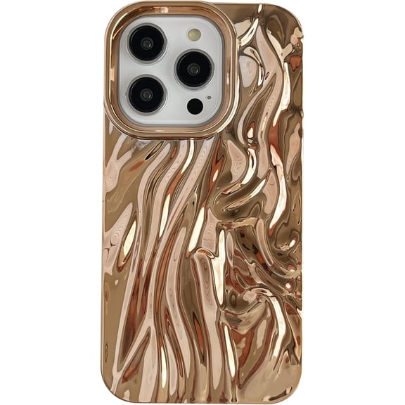 for iPhone 14 Pro Case,Pleated Water Ripple Chrome Wave Pattern Soft Compatible with iPhone Case (Gold,iPhone 14 Pro)