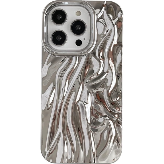 for iPhone 14 Pro Case,Pleated Water Ripple Chrome Wave Pattern Soft Phone Case (Silver)