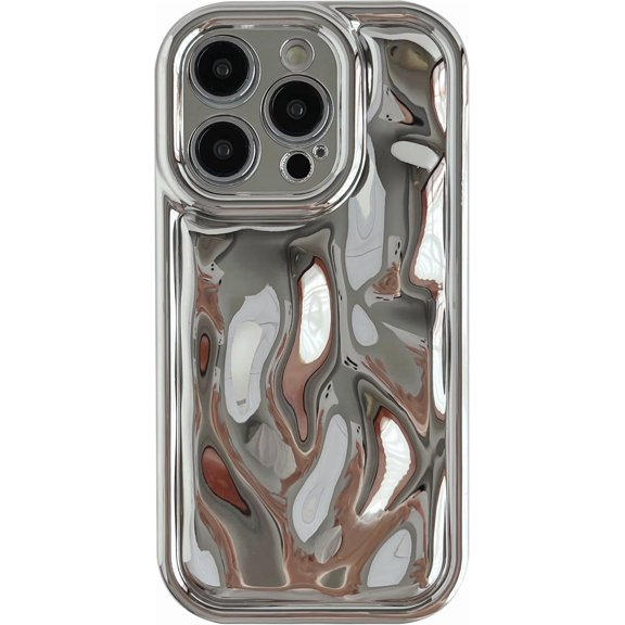 for iPhone 14 Pro Case,Water Ripple Wave Meteorite Bubble Chrome Plating Soft Phone Case (Light Silver)