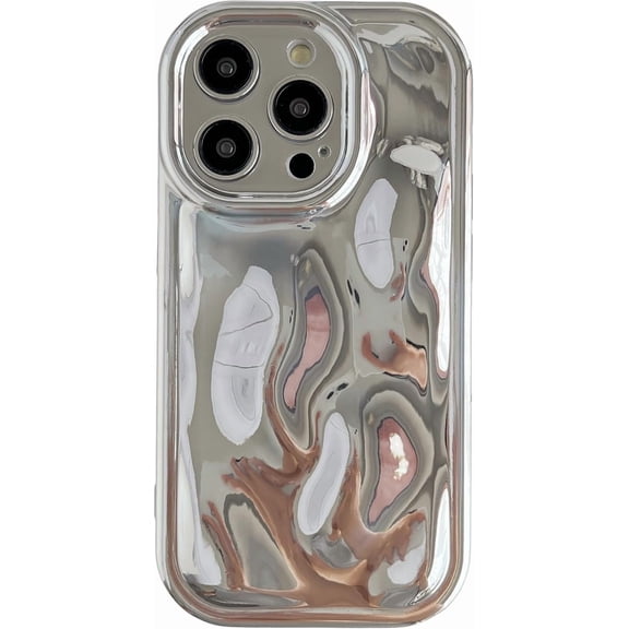 for iPhone 14 Pro Case,Water Ripple Wave Meteorite Bubble Chrome Plating Soft Phone Case (Silver)
