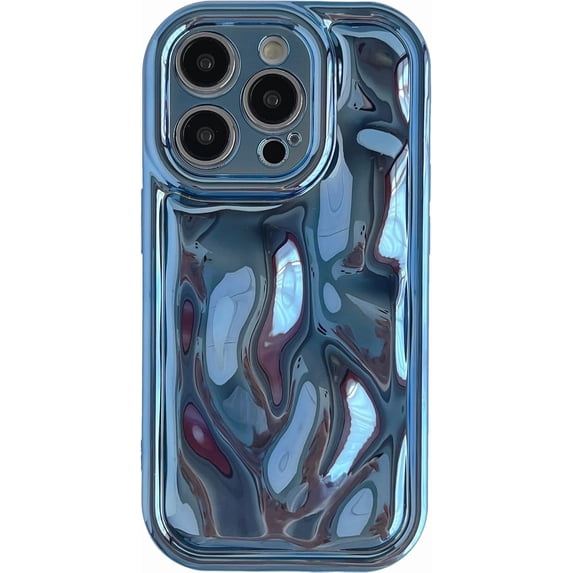 for iPhone 14 Pro Case, Water Ripple Wave Meteorite Bubble Pattern Chrome Plating Soft Compatible with iPhone Case (Light Blue,iPhone 14 Pro)