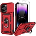 thumbnail image 1 of for iPhone 14 Pro Case with Slide Lens Cover HD Screen Protector,  Grade Drop Protection,  Rotated Ring Holder Kickstand Protective Phone Case,Red, 1 of 12