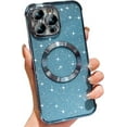 thumbnail image 1 of for iPhone 14 Pro Max Case Compatible with MagSafe, Cute Glitter Shockproof Magnetic Phone Case with Wireless Charging Support and Protection, Blue, 1 of 14