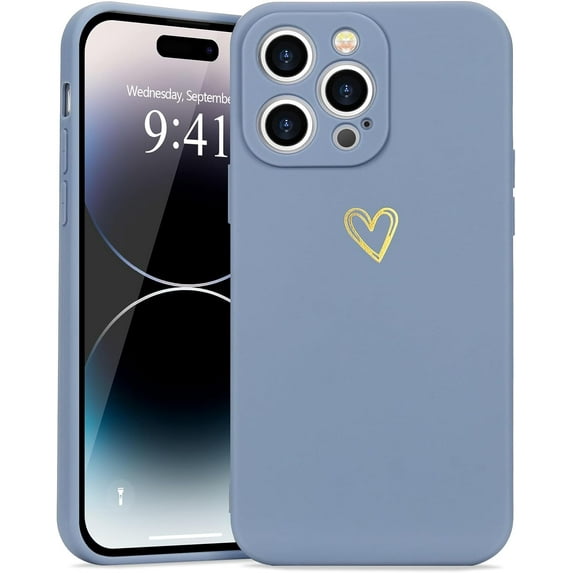 for iPhone 14 Pro Max Case Cute Slim Shockproof Phone Case with Wireless Charging Support and Protection, Blue Grey