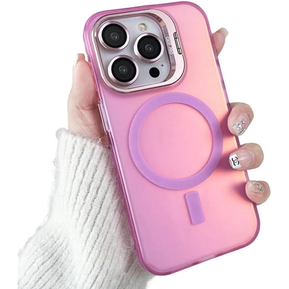 for iPhone 14 Pro Max Case Invisible Stand -Grade Holographic Iridescent Case for 14 ProMax Compatible with MagSafe with Camera Protector,Pink