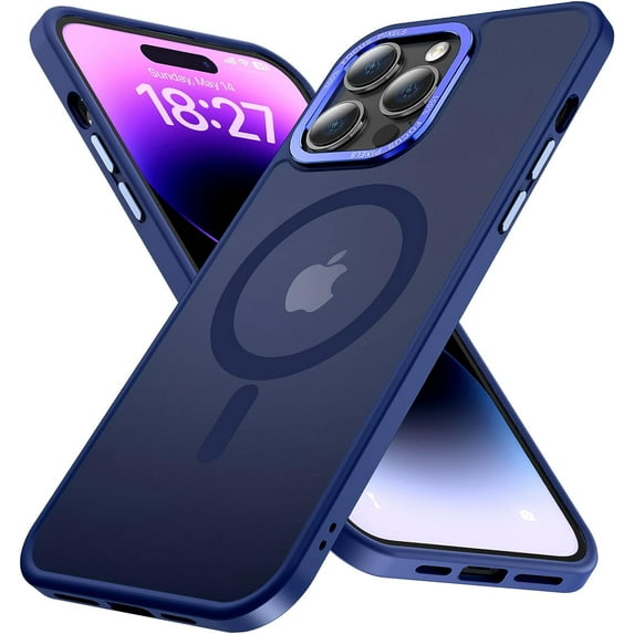 for iPhone 14 Pro Max Case Magnetic Compatible with MagSafe Slim Translucent Matte Phone Case Cover 6.7 inch, Navy Blue
