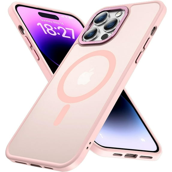 for iPhone 14 Pro Max Case Magnetic Compatible with MagSafe Slim Translucent Matte Phone Case Cover 6.7 inch, Pink