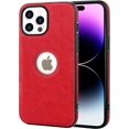 thumbnail image 1 of for iPhone 14 Pro Max Case PU Leather Vegan Slim Logo View Luxury Elegant Classic Screen Protector Protective Phone Case (2022) 6.7" - Red, 1 of 12