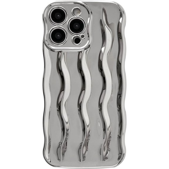 for iPhone 14 Pro Max Case,Water Ripple Pattern Curly Wave Frame Soft Phone Case (Silver)