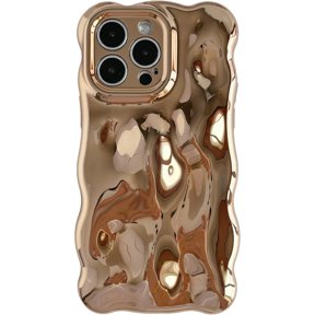 for iPhone 14 Pro Max Case,Water Ripple Wave Meteorite Bubble Chrome Plating Electroplated Candy Phone Case (Eletro Gold)