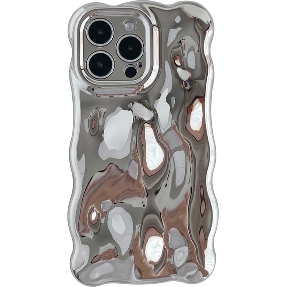 for iPhone 14 Pro Max Case,Water Ripple Wave Meteorite Bubble Chrome Plating Electroplated Candy Phone Case (Silver)