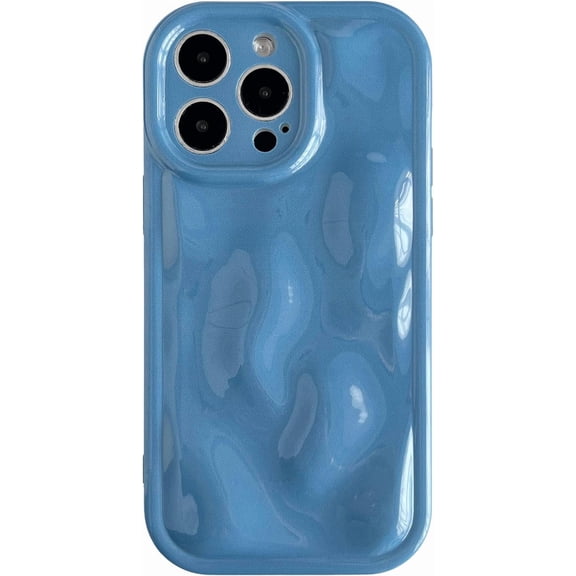 for iPhone 14 Pro Max Case,Water Ripple Wave Meteorite Bubble Chrome Plating Soft Phone Case (Blue)