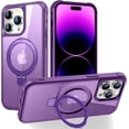 thumbnail image 1 of for iPhone 14 Pro Max Case with Stand [ Grade Drop Tested][Compatible with Magnet] Ring Translucent Slim Hard Back Soft Edge, Purple, 1 of 14