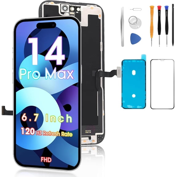 for iPhone 14 Pro Max Screen Replacement 6.7", 3D Touch Full HD Display Full Repair Kit, Digitizer Assembly with Tools Set, Tempered Glass(Black)