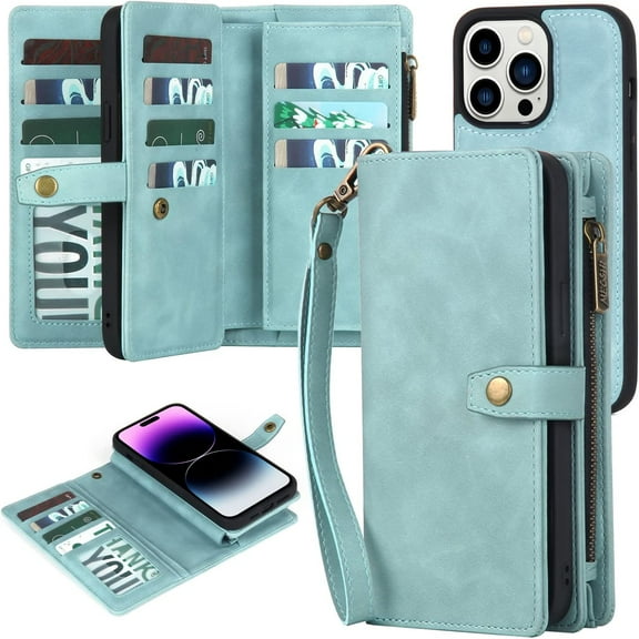 for iPhone 14 Pro Max Wallet Case with Card Holder&PU Leather Wallet, Detachable Magnetic Phone Case for Women/Men (Blue)