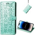 thumbnail image 1 of for iPhone 14 Pro PU Leather Flip Wallet Case, Cat Dog Cartoon Cute Style with ID Card Holder Phone Cover Case for Apple iPhone 14 Pro MG Green, 1 of 12