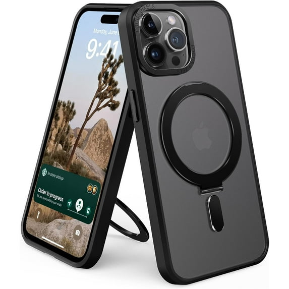 for iPhone 14 Pro Phone Case with Magnetic Ring Stand, iPhone 14 Pro Case 6.1" Compatible with Magsafe for Men Women, Black