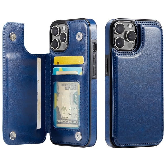 for iPhone 14 Pro Wallet Case with Card Holder, PU Faux Leather Kickstand Card Slots Case, Double Magnetic Clasp and Durable Shockproof Cover