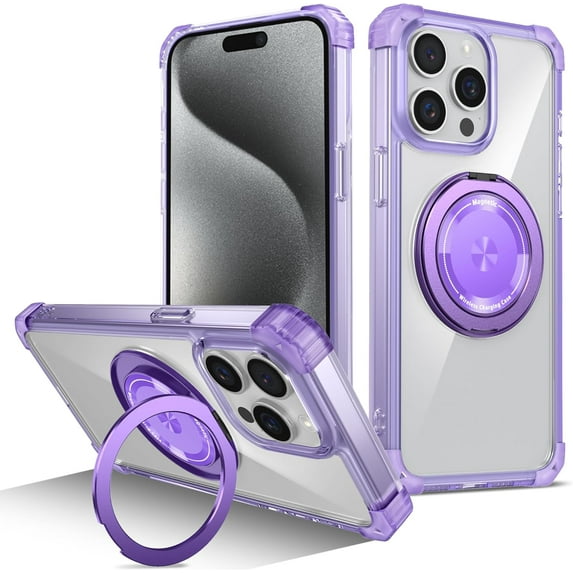 for iPhone 14 Pro max Case 360 Rotatable Ring Holder Compatible with MagSafe Grade Shockproof Clear Case for 14 ProMax,Purple