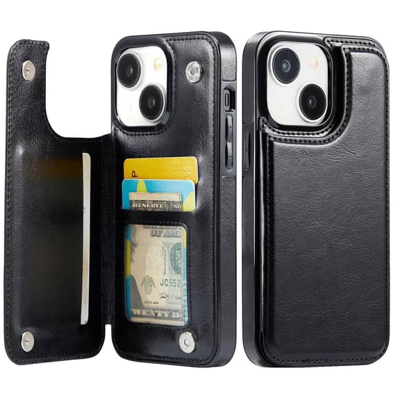 for iPhone 14 Wallet Case with Card Holder, PU Faux Leather Kickstand Card Slots Case, Double Magnetic Clasp and Durable Shockproof Cover