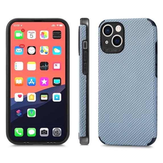 for iPhone 15 Case, Carbon Fiber Leather Slim Protective Cover, Full Protection Strong Impact Resistance Smartphone Protection for iPhone 15, Blue