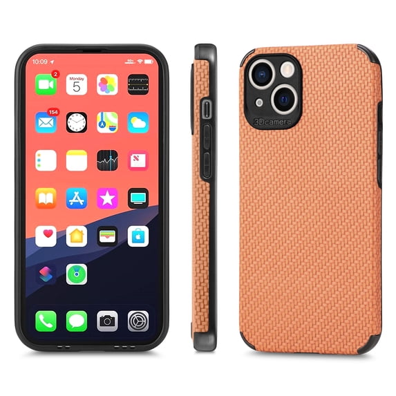 for iPhone 15 Case, Carbon Fiber Leather Slim Protective Cover, Full Protection Strong Impact Resistance Smartphone Protection for iPhone 15, Brown