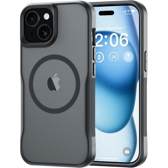 for iPhone 15 Case, Compatible with MagSafe, Translucent Matte Shockproof Anti-Slip Anti-Fingerprint Pocket-Friendly Phone Case Cover - Gray