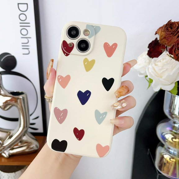 for iPhone 15 Case Girly Women Cute Design Soft Silicone Camera Protection Flexible Protective Lovely Heart Phone Cases for iPhone 15