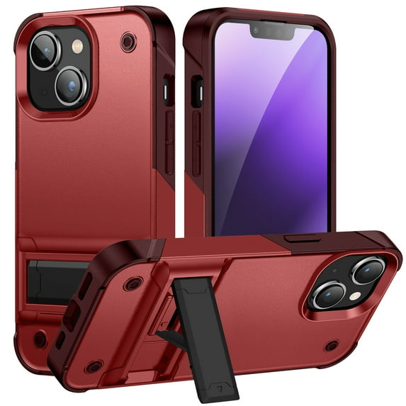 for iPhone 15 Case, Luxury Anti-falling Shockproof Hybrid Military Grade Cover W / Built-in Kickstand | Ultimate Drop Protection for iPhone 15, Red