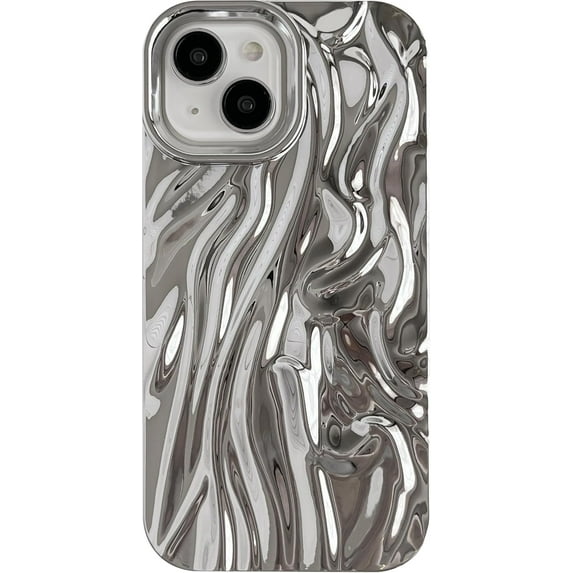 for iPhone 15 Case,Pleated Water Ripple Chrome Wave Pattern Soft Compatible with iPhone Case (Silver,iPhone 15)