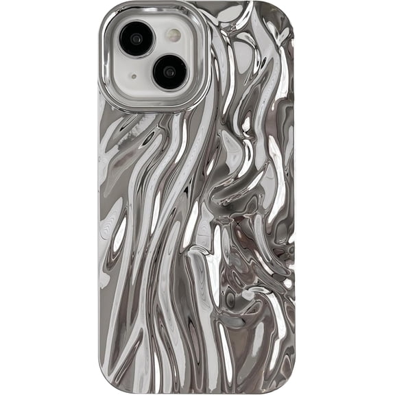 for iPhone 15 Case,Pleated Water Ripple Chrome Wave Pattern Soft Phone Case (Silver)