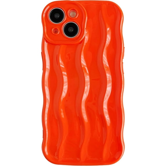 for iPhone 15 Case,Water Ripple Pattern Curly Wave Frame Soft Compatible with iPhone Case (Orange,iPhone 15)
