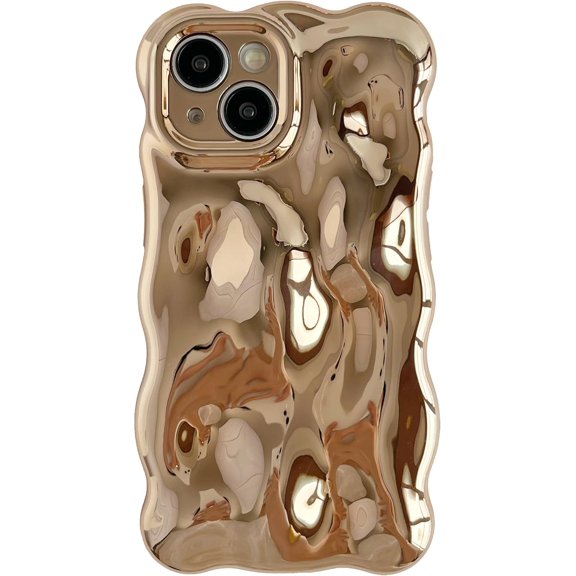for iPhone 15 Case,Water Ripple Wave Meteorite Bubble Chrome Plating Electroplated Candy Phone Case (Eletro Gold)