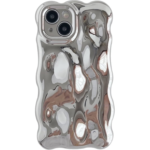 for iPhone 15 Case,Water Ripple Wave Meteorite Bubble Chrome Plating Electroplated Candy Phone Case (Silver)