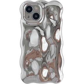 for iPhone 15 Case,Water Ripple Wave Meteorite Bubble Chrome Plating Electroplated Candy Phone Case (Silver)