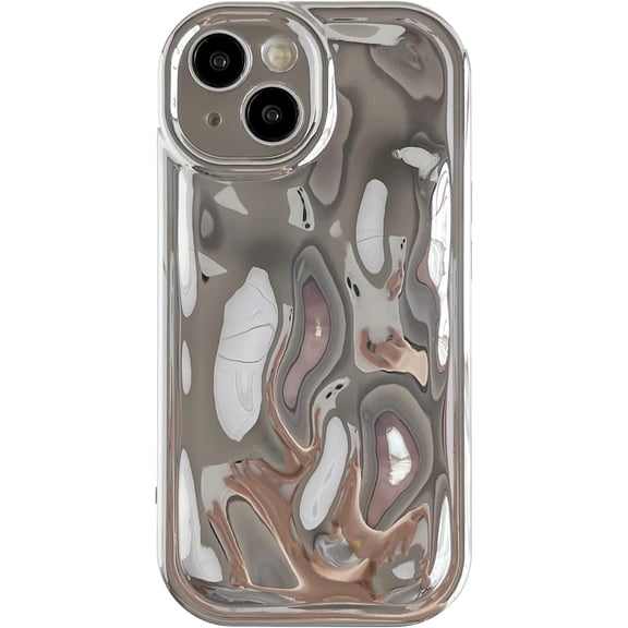 for iPhone 15 Case,Water Ripple Wave Meteorite Bubble Chrome Plating Soft Phone Case (Silver)