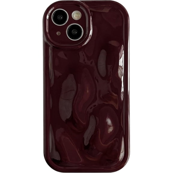 for iPhone 15 Case,Water Ripple Wave Meteorite Bubble Chrome Plating Soft Phone Case (Wine Red)