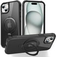 thumbnail image 1 of for iPhone 15 Case with Stand [ Grade Drop Tested][Compatible with Magnet] Ring Translucent Slim Hard Back Soft Edge, Black, 1 of 14