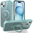 thumbnail image 1 of for iPhone 15 Case with Stand [ Grade Drop Tested][Compatible with Magnet] Ring Translucent Slim Hard Back Soft Edge, Green, 1 of 14