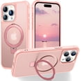 thumbnail image 1 of for iPhone 15 Case with Stand [ Grade Drop Tested][Compatible with Magnet] Ring Translucent Slim Hard Back Soft Edge, Pink, 1 of 14
