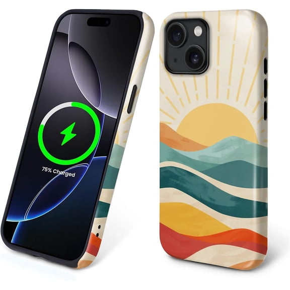 for iPhone 15 Cases,Campatible with Magsafe,2-Layer Hard Shell + Silicone Cover - Shockproof Protection, Sunrise Mountain Peak