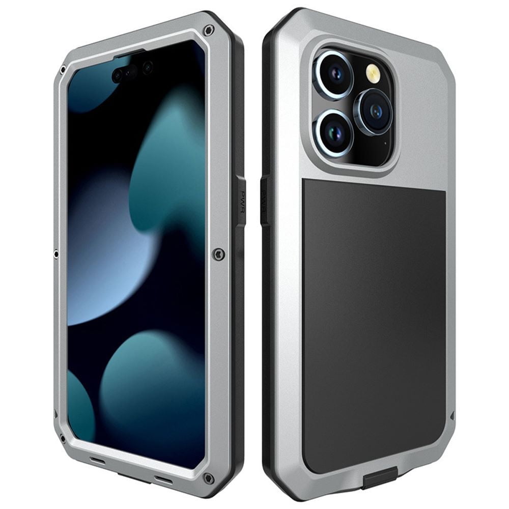 For IPhone 15 Metal Case, [Built-in Camera Kickstand & Glass Screen Protector] Heavy Duty Protective Rugged Full Body Military Grade Shockproof Aluminum Magnetic Cover For IPhone 15 (Silver - View #11