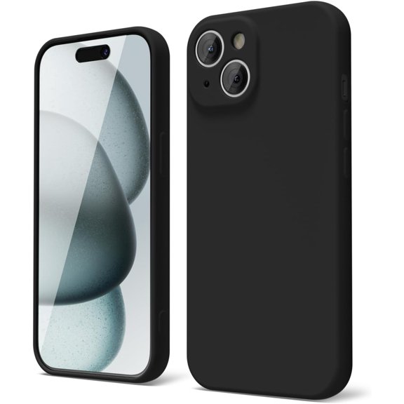 for iPhone 15 Phone Case Liquid Silicone, Thin Slim Soft Rubber Gel TPU Plain Simple Cover for Women Girl Cute, Matte Solid Color,Black