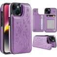 thumbnail image 1 of for iPhone 15 Plus Butterfly Leather Series Wallet Case with Card Holder Double Magnetic Clasp Back Flip Protective Cover Fits iPhone 15 Plus,Purple, 1 of 5