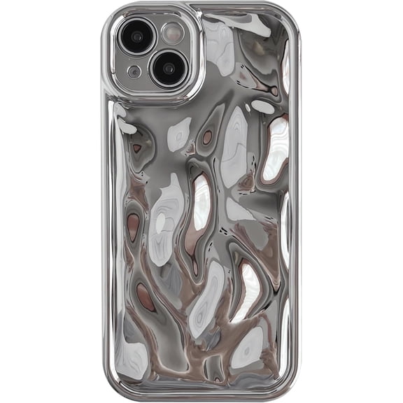 for iPhone 15 Plus Case,Water Ripple Wave Meteorite Bubble Chrome Plating Soft Phone Case (Light Silver)