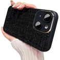 thumbnail image 1 of for iPhone 15 Plus Case with Full Camera Len Protector Woven Flannelette Individuality Cute Pretty Phone Case Soft Protective Cellphone Case-Black, 1 of 14