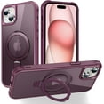 thumbnail image 1 of for iPhone 15 Plus Case with Stand [ Grade Drop Tested][Compatible with Magnet] Ring Translucent Slim Hard Back Soft Edge, Wine Red, 1 of 14